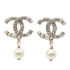 Secondhand Chanel Gold Plated CC Crystal and Faux Pearl Drop Push Back Earrings