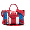 Secondhand Balenciaga Small Lambskin Motocross Classic Striped City Satchel