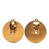 Secondhand Chanel CC Gold Plated and Wood Round Button Clip On Earrings