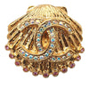 Chanel CC Gold Plated Rhinestone Shell Clip On Earrings Secondhand