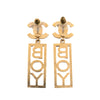Chanel CC Gold Plated Rhinestones Boy Plated Push Back Earrings Secondhand