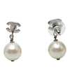 Chanel CC Brass Strass and Faux Pearl Drop Bullet Back Earrings Secondhand