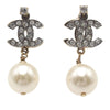 Chanel CC Gold Plated Strass Faux Pearl Drop Push Back Earrings Secondhand