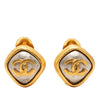 Chanel CC Gold and Silver Plated Rhombus Clip On Earrings Secondhand