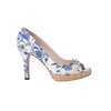 Gucci White & Blue Floral Canvas Horsebit Platform Pumps - '10s