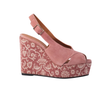second hand Castañer Pink Suede Espadrille Wedge Sandals with Floral
