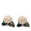 Chanel CC Gold Plated Enamel Fall Camellia Push Back Earrings Secondhand