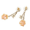 Chanel CC Gold Plated Enamel Camellia Drop Push Back Earrings Secondhand