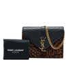 Secondhand Saint Laurent Chevron Calfskin and Leopard Printed Calf Hair Classic Monogram Envelope Crossbody