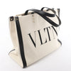 Valentino Garavani VLTN Canvas x Leather Shoulder Bag in Beige x Black Secondhand