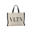 Valentino Garavani VLTN Canvas x Leather Shoulder Bag in Beige x Black Secondhand