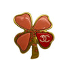 Chanel CC Gold Plated Resin Four Leaf Clover Brooch Secondhand