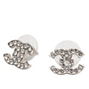 Chanel Silver Plated CC Rhinestone Push Back Earrings Secondhand