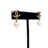 Chanel Gold Plated CC Faux Pearl Drop Push Back Earrings Secondhand