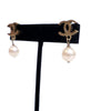 Chanel Gold Plated CC Faux Pearl Drop Push Back Earrings Secondhand