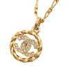 Chanel CC Gold Plated Strass Round Pendant Necklace Secondhand