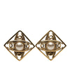 Chanel Gold Plated Faux Pearl CC Diamond Shaped Clip On Earrings Secondhand
