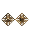 Chanel Gold Plated Faux Pearl CC Diamond Shaped Clip On Earrings Secondhand