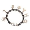 Chanel Silver Plated and Leather Woven Logo Charm Bracelet Secondhand