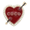 Chanel Gold Plated Enamel and Faux Pearl Coco Heart Brooch Secondhand