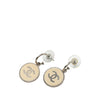 Chanel CC Silver Plated Enamel Round Drop Hoop Push Back Earrings Secondhand