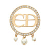 Dior Gold Plated Faux Pearl and Rhinestone CD Logo Round Brooch Secondhand