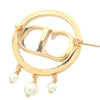 Dior Gold Plated Faux Pearl and Rhinestone CD Logo Round Brooch Secondhand