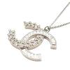 Chanel CC Silver Plated Rhinestones Pendant Necklace Secondhand