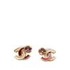 Chanel CC Gold Plated Bicolor Enamel Flower Bullet Back Earrings Secondhand
