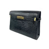 Secondhand Saint Laurent Manhattan Medium Croc-Embossed Leather Shoulder Bag in Dark Green with Gold Hardware-'20s
