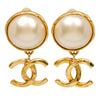Secondhand Chanel CC Gold Plated Faux Pearl Drop Clip On Earrings