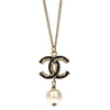 Secondhand Chanel CC Pearl Drop Pendant Necklace Metal with Faux