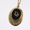 Secondhand Christian Dior Vintage Logo Round Pendant Necklace Metal and Crystals