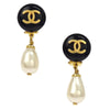 Secondhand Chanel CC Logo Dangle Earrings Artificial pearls with Gold-plated