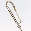 Secondhand Chanel CC Key Pendant Necklace Metal with Leather and Crystals