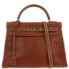 Secondhand Hermes Kelly Handbag Brown Chevre de Coromandel with Gold Hardware