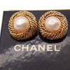 Chanel Vintage Round Clip-On Earrings Metal with Faux Pearl