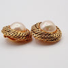 Chanel Vintage Round Clip-On Earrings Metal with Faux Pearl