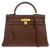 Hermes Kelly Handbag Brown Evergrain with Gold Hardware