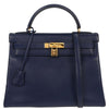 Hermes Kelly Handbag Blue Ardennes with Gold Hardware