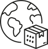 Icon of the Earth with a package, symbolizing global shipping and logistics - HerAge