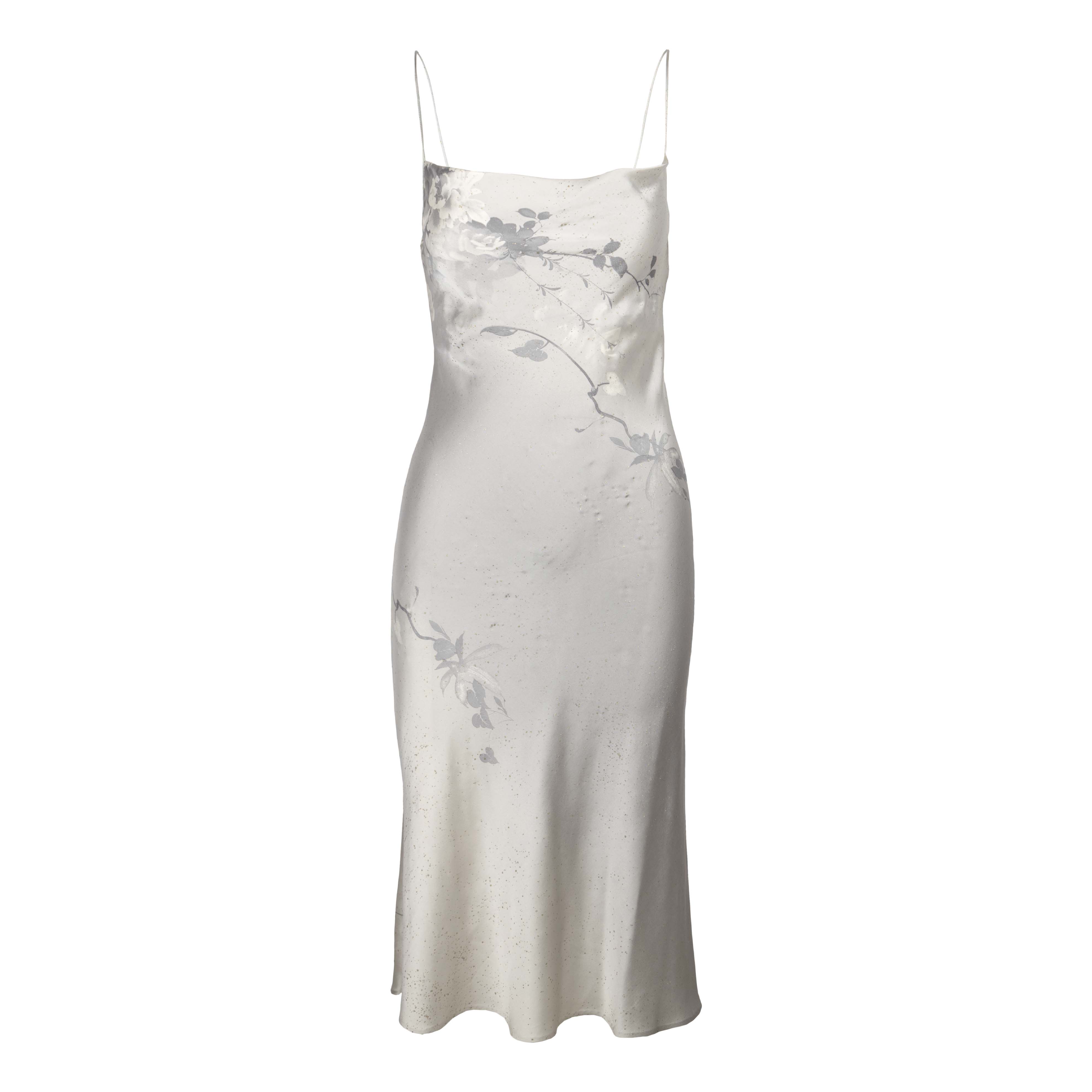Roberto Cavalli Silver Floral Slip Dress - '00s | Luxury Vintage | Her-Age Roberto Cavalli Silver Floral Slip Dress - '00s | Luxury Vintage | Her-Age
