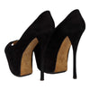 Secondhand Black Suede Platform High Heel Shoes - '20s