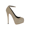 Secondhand Taupe Suede Platform Pumps with Ankle Closure - '20s
