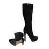 Secondhand Black Suede Platform Knee High Boots- '20s