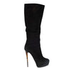 Secondhand Black Suede Boots with Animal Print Heels - '20s