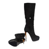 Secondhand Black Suede Boots with Animal Print Heels - '20s