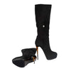 Secondhand Black Suede Boots with Animal Print Heels - '20s
