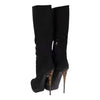 Secondhand Black Suede Boots with Animal Print Heels - '20s