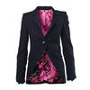 second hand Joseph Black Tailored Single-Breasted Blazer with Vibrant Pink Patterned Lining - '00s